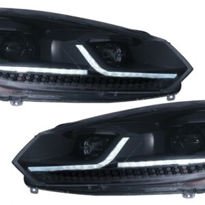 LED Headlights suitable for VW Golf 6 (2008-2013) with Facelift G7.5 Look Black Flowing Dynamic Sequential Turning Lights LHD