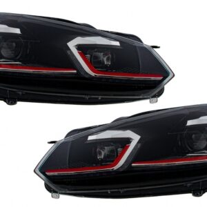 LED Headlights suitable for VW Golf 6 VI (2008-2013) With Facelift G7.5 GTI Look Red Flowing Dynamic Sequential Turning Lights LHD