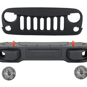Metal Front Bumper with Central Front Grille suitable for Jeep Wrangler Rubicon JK (2007-2017) 10th Anniversary Hard Rock Style