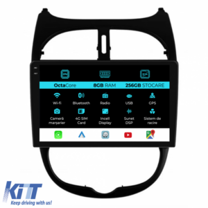 Navigation for Peugeot 206, (2001-2008), 9 Inch, 8Gb RAM, 256Gb Storage, Carplay