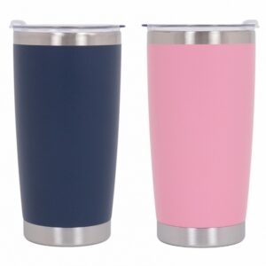 Pack 2pcs Thermos Stainless Steel SS304 Insulated Mug with Lid Double Wall Pink Blue 20oz 590ml