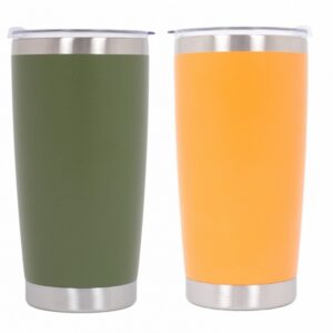 Pack 2pcs Thermos Stainless Steel SS304 Insulated Mug with Lid Double Wall Orange Green 20oz 590ml