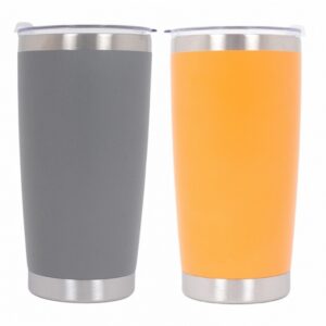 Pack 2pcs Thermos Stainless Steel SS304 Insulated Mug with Lid Double Wall Orange Gray 20oz 590ml