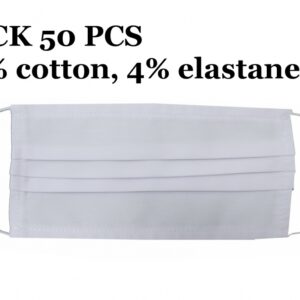 Package of 50 Reusable Mask with Folds 96% Cotton and 4% Elastane 2 Layers Unisex Washable