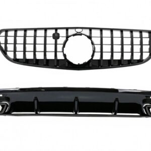 Rear Bumper Air Diffuser with Black Muffler Tips suitable for Mercedes S-Class C217 Coupe A217 Cabrio (2018-2020) and Central Grille S63 Facelift Design