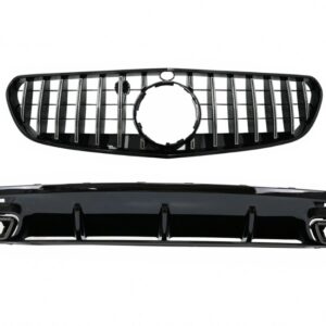 Rear Bumper Air Diffuser with Black Muffler Tips suitable for Mercedes S-Class C217 Coupe A217 Cabrio (2018-2020) and Central Grille S63 Facelift Design