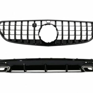 Rear Bumper Air Diffuser with Chrome Muffler Tips and Central Grille Black suitable for Mercedes S-Class C217 Coupe A217 Cabrio (2018-2020) S63 GT-R Design