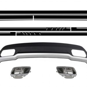 Rear Bumper Air Diffuser with Exhaust Tips and Stickers Black for Mercedes A-Class W176 (2012-2018) Sport Pack