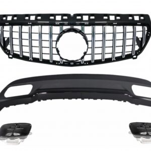 Rear Bumper Air Diffuser with Exhaust Tips Tailpipe suitable for Mercedes A-Class W176 (2012-up) and Central Grille GT-R Panamericana Design Sport Pack