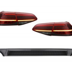 Rear Bumper Air Diffuser with LED Taillights Dynamic Sequential Turning Lights Dark Cherry Red suitable for VW Golf 7.5 VII (2017-Up) GTI Look