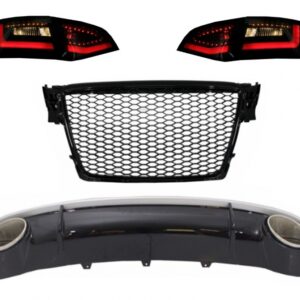 Rear Bumper Diffuser & Exhaust Tips with Central Grille and LED Taillights suitable for AUDI A4 B8 Avant Pre Facelift (2007-2011)