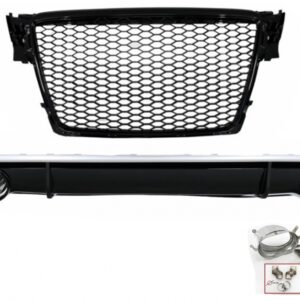 Rear Bumper Diffuser suitable for Audi A4 B8 Limousine Avant Pre Facelift (2007-2011) with Exhaust Tips RS4 Design and Central Grille Piano Black