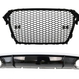 Rear Bumper Diffuser suitable for Audi A4 B8 Facelift (2012-2015) with Exhaust Tips and Badgeless Grille RS4 Design