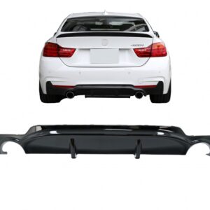 Rear Bumper Diffuser suitable for BMW F32 F33 F36 (2013-) Coupe Cabrio 4 Series M Performance Design Twin Single Outlet Piano Black