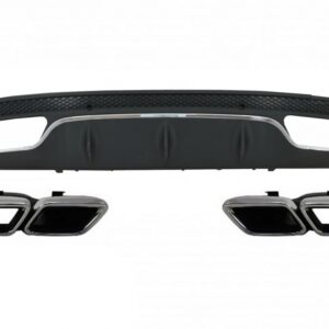Rear Bumper Diffuser suitable for Mercedes C-Class W205 S205 (2014-2020) C63 Design with Exhaust Muffler Tips Only for Sport Package