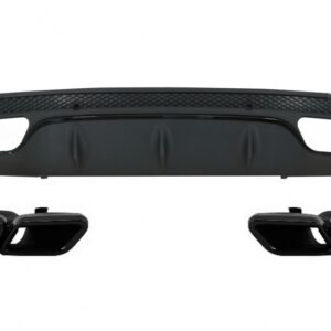 Rear Bumper Diffuser suitable for Mercedes C-Class W205 S205 (2014-2020) with Exhaust Muffler Tips C63 Design Only for Sport Pack Black Edition