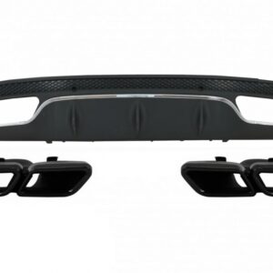 Rear Bumper Diffuser suitable for Mercedes C-Class W205 S205 (2014-2020) C63 Design with Black Exhaust Muffler Tips Only for Sport Package
