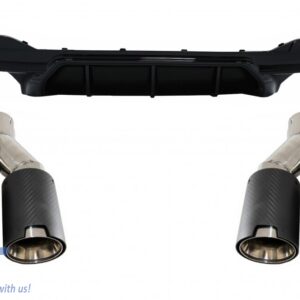 Rear Bumper Diffuser with Carbon Twin Exhaust Muffler Tips 6.8cm/2.67inch suitable for BMW 5 Series G30 G31 (2017-up) M5 Design Piano Black