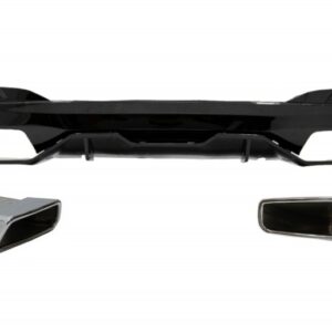 Rear Bumper Diffuser with Exhaust Muffler Tips suitable for BMW 5 Series G30 G31 Limousine Touring (2017-up) M Performance Design Chrome and Piano Black