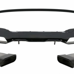 Rear Bumper Diffuser with Exhaust Muffler Tips Black and Trunk Boot Spoiler suitable for BMW 5 Series G30 Limousine (2017-2019) M Performance Design
