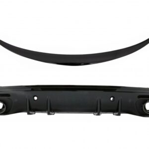 Rear Bumper Diffuser with Exhaust Muffler Tips suitable for Mercedes C-Class W205 (2014-2020) and Trunk Spoiler Piano Black