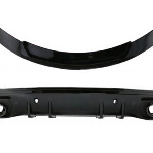 Rear Bumper Diffuser with Exhaust Muffler Tips suitable for Mercedes C-Class W205 (2014-2020) and Trunk Spoiler Piano Black