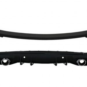 Rear Bumper Diffuser with Exhaust Muffler Tips and Trunk Spoiler Matte Black suitable for Mercedes C-Class W205 S205 AMG Sport Line (2014-2020) C43 Design