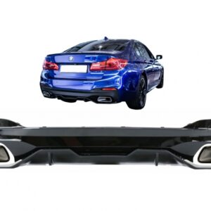 Rear Bumper Diffuser With Exhaust Tips suitable for BMW 5 Series G30 G31 Limousine Touring (2017-up) 540 M Performance Look Piano Black