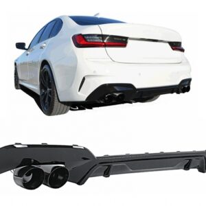 Rear Bumper Diffuser with Exhaust Tips suitable for BMW 3 Series G20 G28 Sedan G21 Touring (2018-06.2022) Black