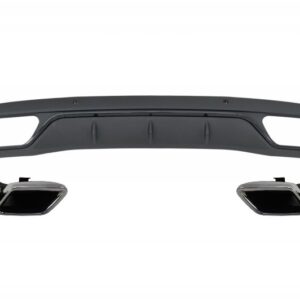 Rear Bumper Diffuser with Muffler Tips suitable for Mercedes C-Class W205 S205 (2014-2018) C63 Look Shadow Black and Chrome for Standard Bumper