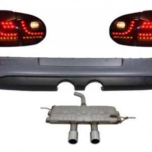 Rear Bumper Extension with Taillights LED Smoke Black and Complet Exhaust System suitable for VW Golf 5 V (2003-2007) R32 Look
