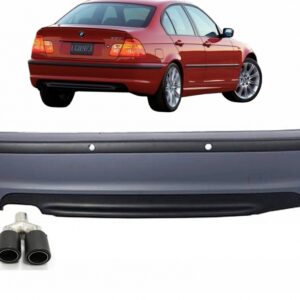 Rear Bumper suitable for BMW 3 Series E46 4D Sedan (1998-2004) M-Technik Design with Exhaust Muffler Tip Matte Carbon Fiber