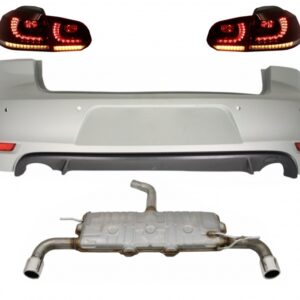 Rear Bumper suitable for VW Golf 6 VI (2008-2012) with Exhaust System and Taillights FULL LED Dynamic Sequential Turning Light GTI Design
