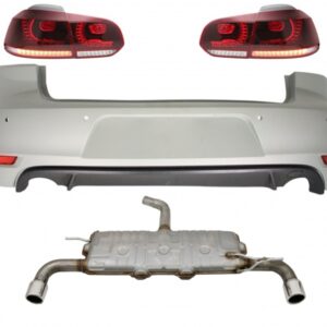 Rear Bumper suitable for VW Golf 6 VI (2008-2012) with Exhaust System and Taillights FULL LED Cherry Red GTI Design