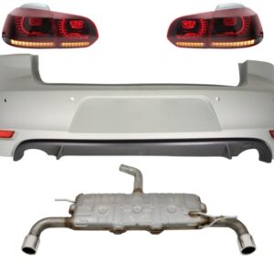 Rear Bumper suitable for VW Golf 6 VI (2008-2012) with Exhaust System and Taillights FULL LED Dynamic Sequential Turning Light GTI Design