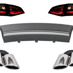 Rear Bumper Valance Air Diffuser and Exhaust Muffler Tips with LED Taillights Dynamic Black/Smoke suitable for AUDI A4 B8 8K Pre Facelift Avant 2008-2011 S4 Design