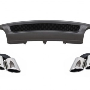 Rear Bumper Valance Air Diffuser suitable for Audi A4 B8 Facelift Limousine/Avant (2012-2015) with Exhaust Muffler Tips Tail Pipes S-Line Design only Standard Bumper