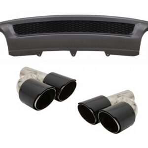 Rear Bumper Valance Air Diffuser suitable for Audi A4 B8 Facelift Limousine Avant (2012-2015) with Carbon Fiber Exhaust Muffler Tips Polished S-Line Design only Standard Bumper