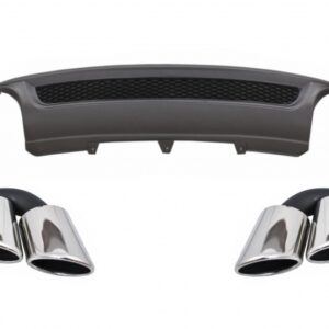Rear Bumper Valance Air Diffuser suitable for Audi A4 B8 Pre Facelift Limousine Avant (2008-2011) with Exhaust Muffler Tips Tail Pipes S-Line Design only Standard Bumper