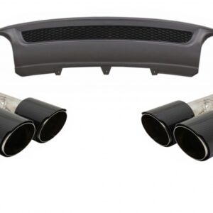 Rear Bumper Valance Air Diffuser suitable for Audi A4 B8 Pre Facelift Limousine Avant (2008-2011) with Carbon Fiber Exhaust Muffler Tips S-Line Design only Standard Bumper