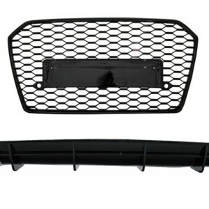 Rear Bumper Valance Diffuser and Exhaust Tips for Audi A6 4G Facelift (2015-2018) with Front Grille RS6 Design Black only S-Line Bumper