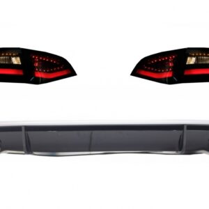 Rear Bumper Valance Diffuser & Exhaust Tips with LED Taillights Dynamic Black/Smoke suitable for AUDI A4 B8 Avant Pre Facelift (2007-2011) RS4 Design
