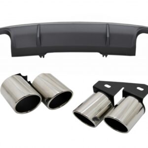 Rear Bumper Valance Diffuser suitable for Audi A4 B9 8W Sedan/Avant (2016-2018) with Exhaust Muffler Tips Tail Pipes S4 Design For Standard Edition Grey