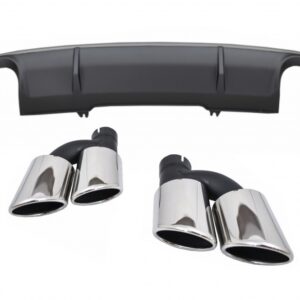 Rear Bumper Valance Diffuser suitable for Audi A4 B9 8W Sedan/Avant (2016-2018) with Exhaust Muffler Tips Tail Pipes S4 Design For Standard Edition Grey