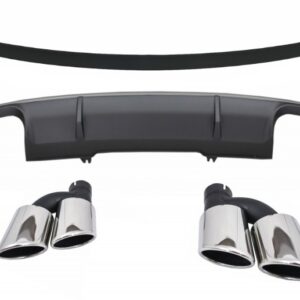 Rear Bumper Valance Diffuser suitable for Audi A4 B9 8W Sedan Avant (2016-2018) with Exhaust Muffler Tips Tail Pipes and Trunk Spoiler S4 Design