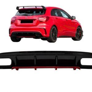 Rear Bumper Valance Diffuser suitable for Mercedes A-Class W176 Facelift (2015-2018) A45 Design Red Edition