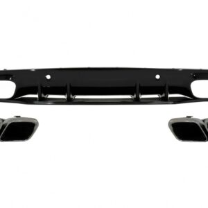 Rear Bumper Valance Diffuser suitable for Mercedes C-Class C205 A205 Coupe Cabriolet (2014-2019) Facelift C63S Design Silver Tips