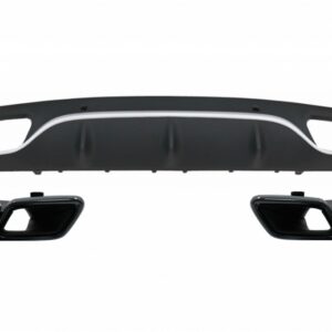Rear Bumper Valance Diffuser with Black Exhaust Muffler Tips suitable for Mercedes C-Class C205 A205 Coupe Cabriolet (2014-2019) C63 Design