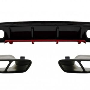 Rear Bumper Valance Diffuser with Exhaust Muffler Tips suitable for Mercedes A-Class W176 Facelift (2015-2018) A45 Design Red Edition