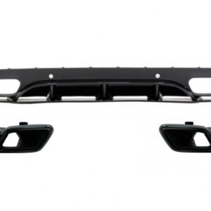 Rear Bumper Valance Diffuser with Exhaust Muffler Tips suitable for Mercedes C-Class C205 A205 Coupe Cabriolet (2014-2019) C63 Edition 1 Design Black